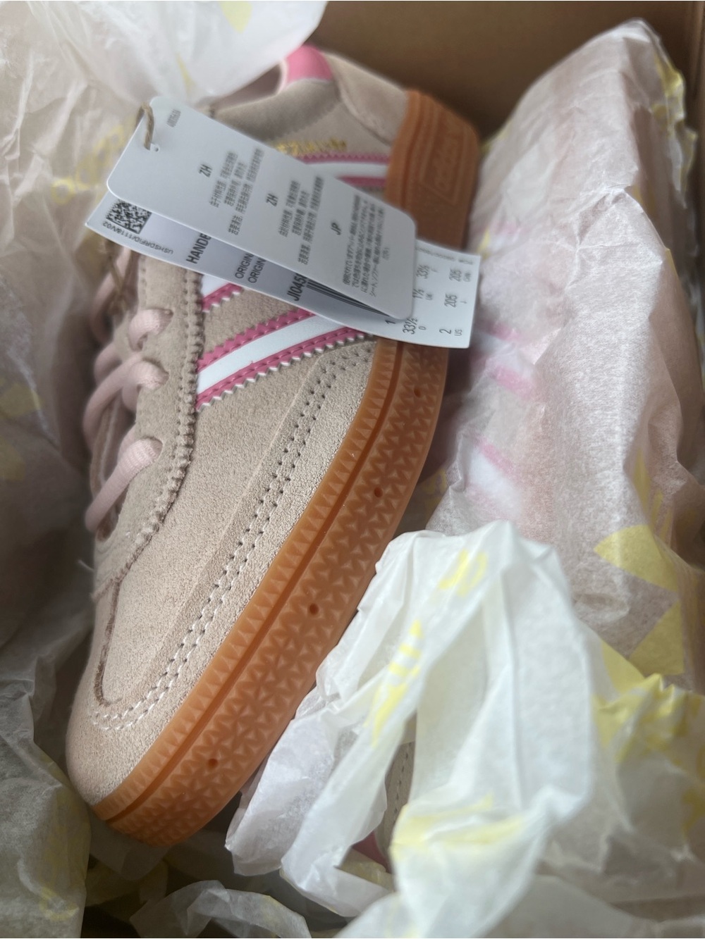 adidas Kids Suede Sneakers in Light Pink with Gum Sole and Pink Stripes